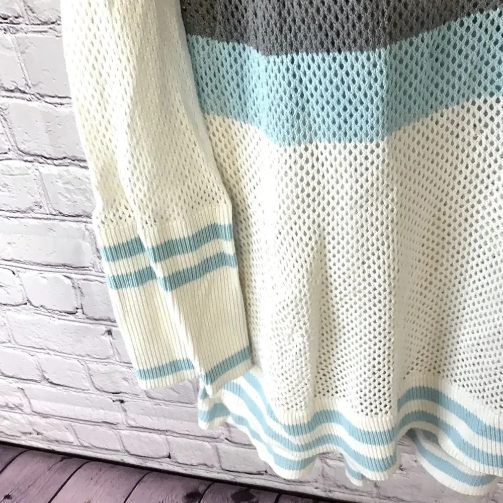 TORRID Crochet Open Weave Stripe Longsleeve Scoop Neck Coastal Beach Top Size 3X